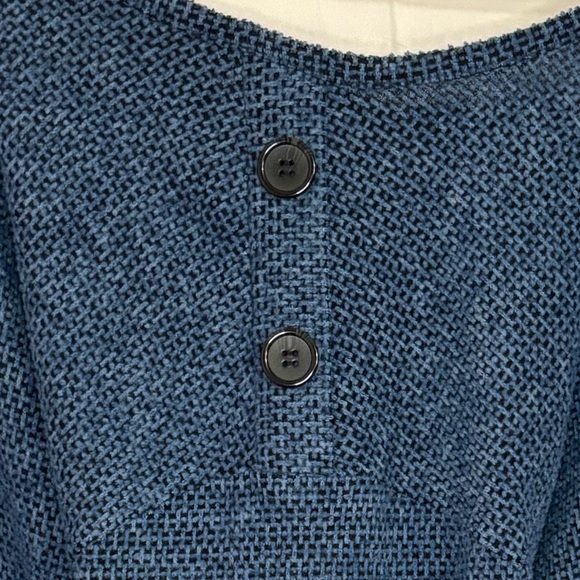 French Laundry Marled Dark Blue Waffle Knit Sweater w/Shoulder Button Accent 1X - Picture 9 of 14